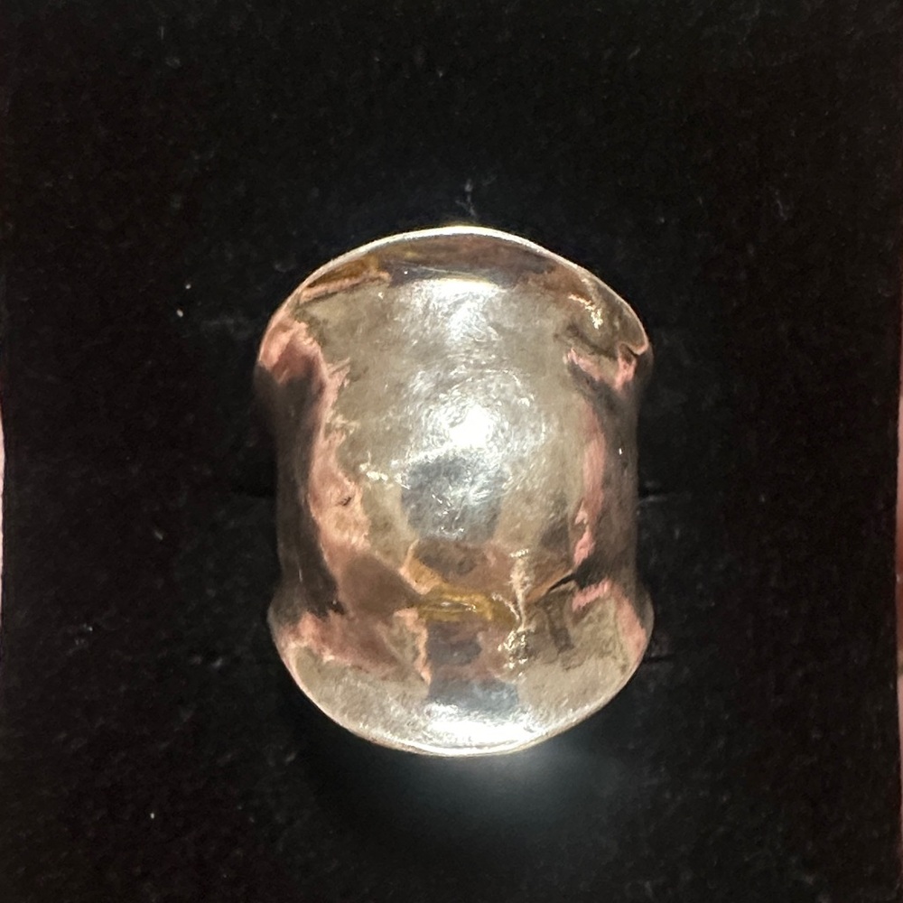 Sterling Silver Wide Dome Cuff Ring - Hammered Polished Silver